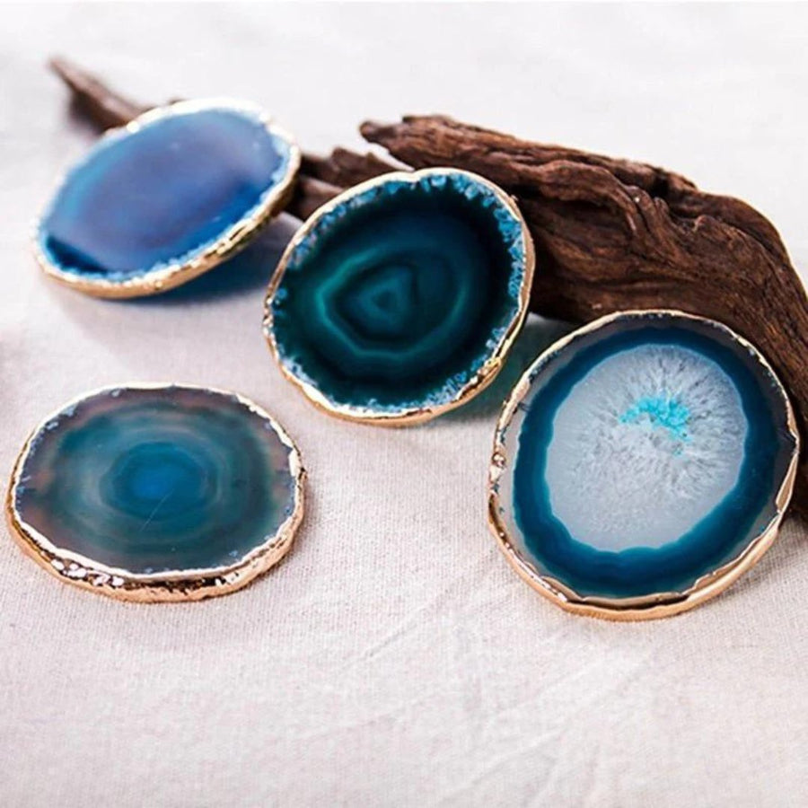 Blue Agate Coaster Set with Gold Accents-Kitchen & Dining > Tableware-casanuva-casanuva