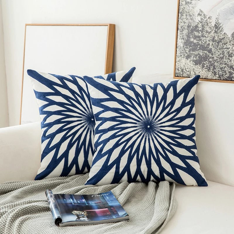 Blue Decorative Cushion Embroidered Classic Pattern Soft Luxury Fabric 45x45 cm-Covers & Textiles > Throw Pillows-casanuva-A-casanuva