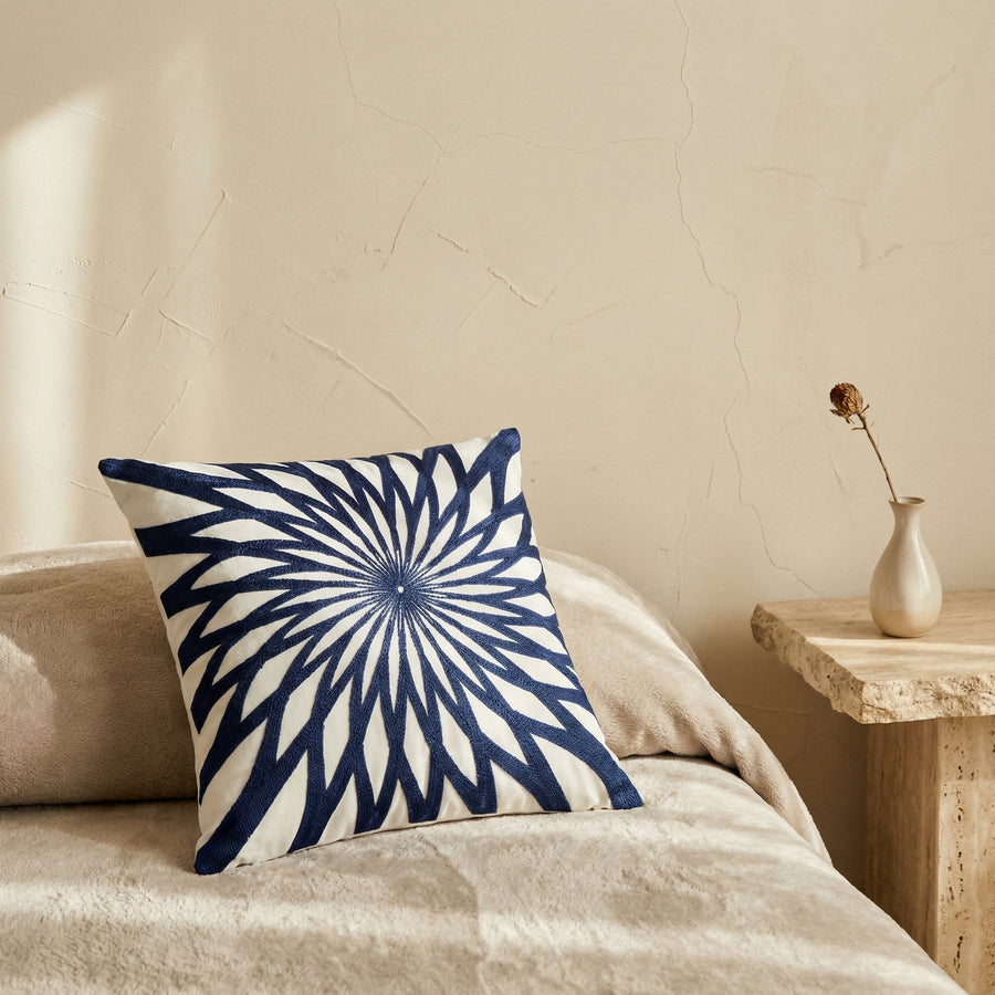 Blue Decorative Cushion Embroidered Classic Pattern Soft Luxury Fabric 45x45 cm-Covers & Textiles > Throw Pillows-casanuva-casanuva
