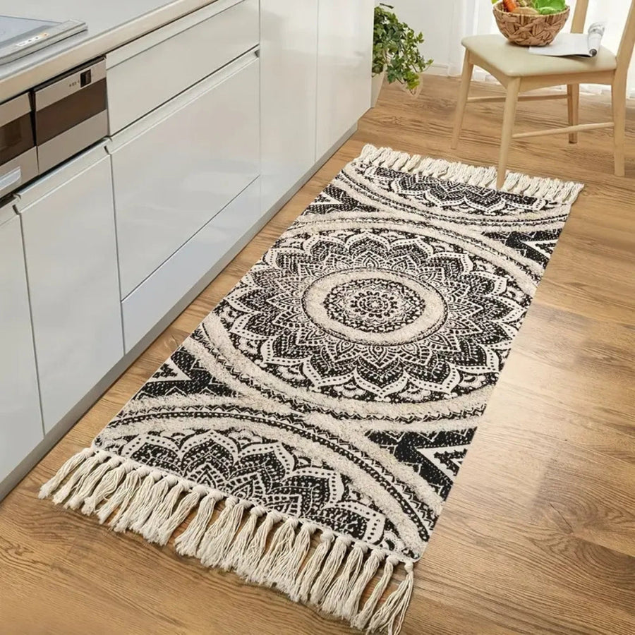 Bohemian Black and Cream Runner Mat-Kitchen & Dining > Kitchen Mats-casanuva-24"x35"-casanuva