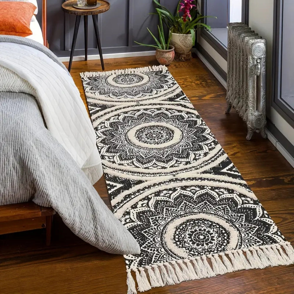 Bohemian Black and Cream Runner Mat-Kitchen & Dining > Kitchen Mats-casanuva-casanuva