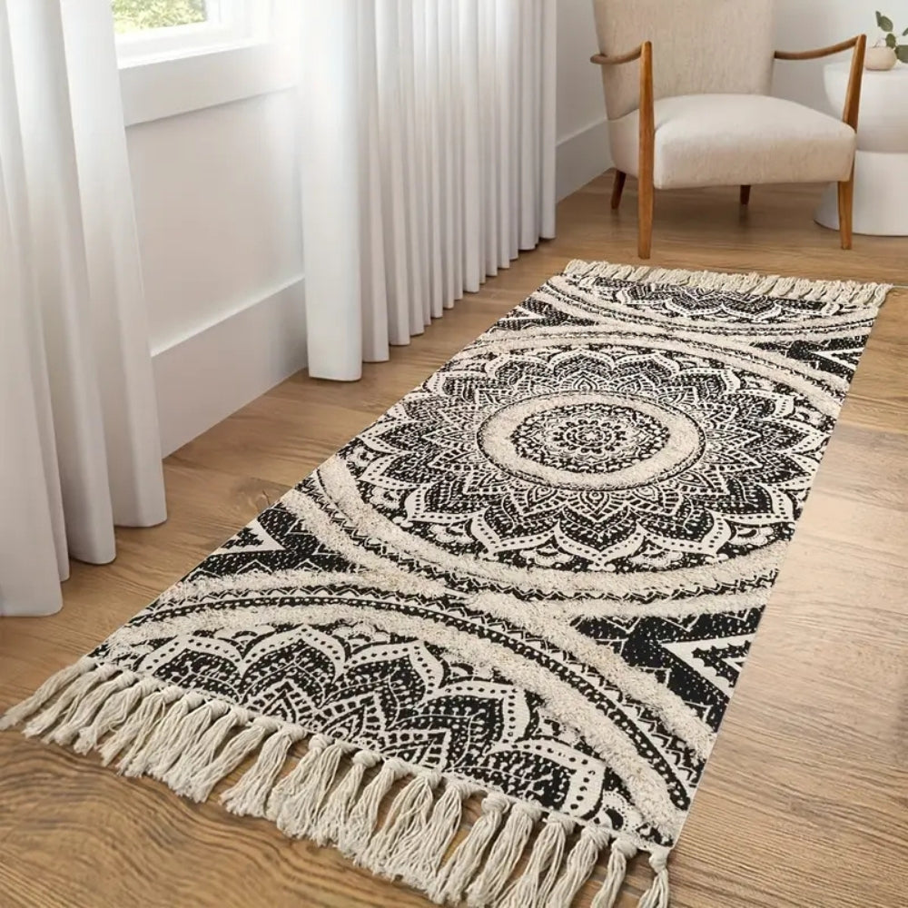 Bohemian Black and Cream Runner Mat-Kitchen & Dining > Kitchen Mats-casanuva-casanuva