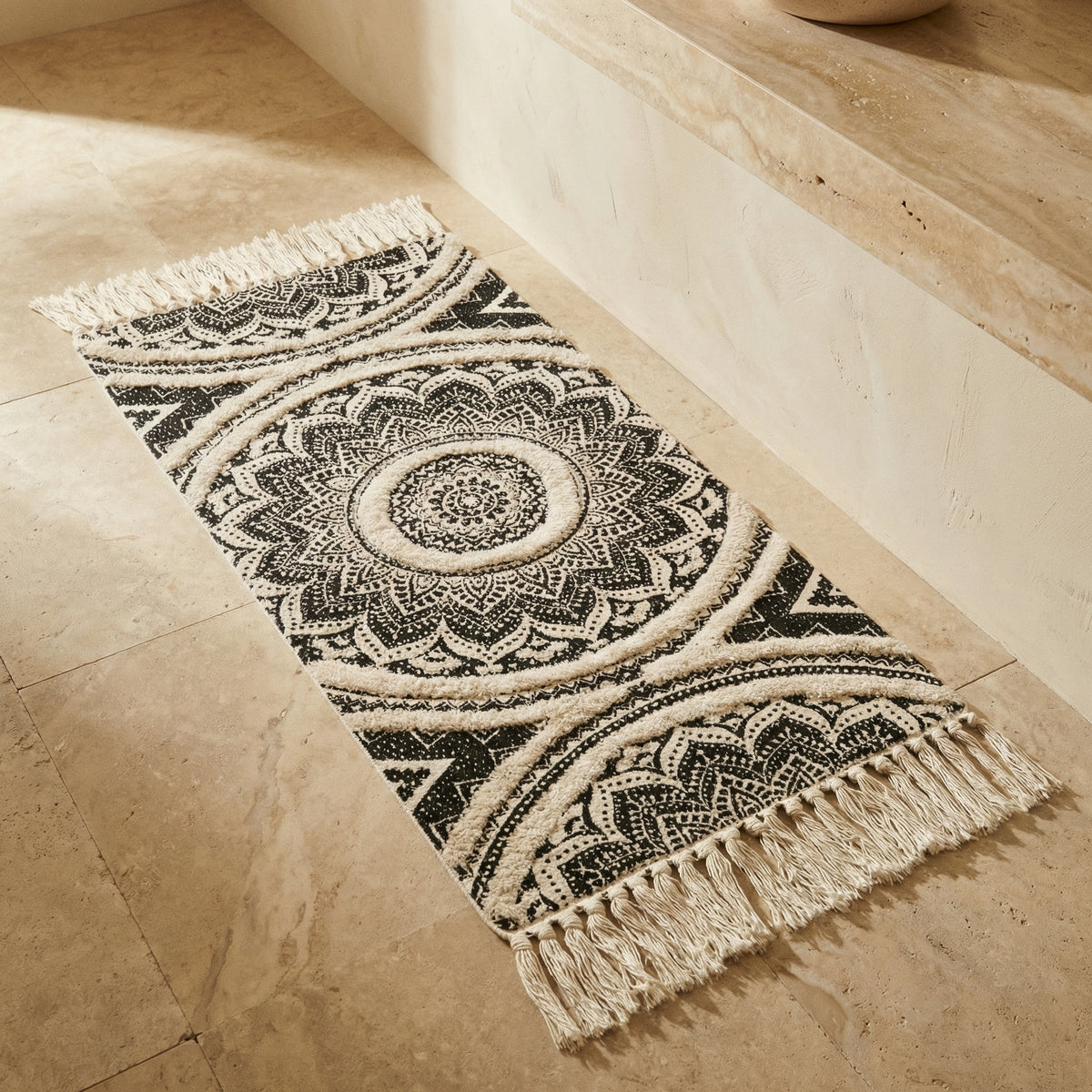 Bohemian Black and Cream Runner Mat-Kitchen & Dining > Kitchen Mats-casanuva-casanuva