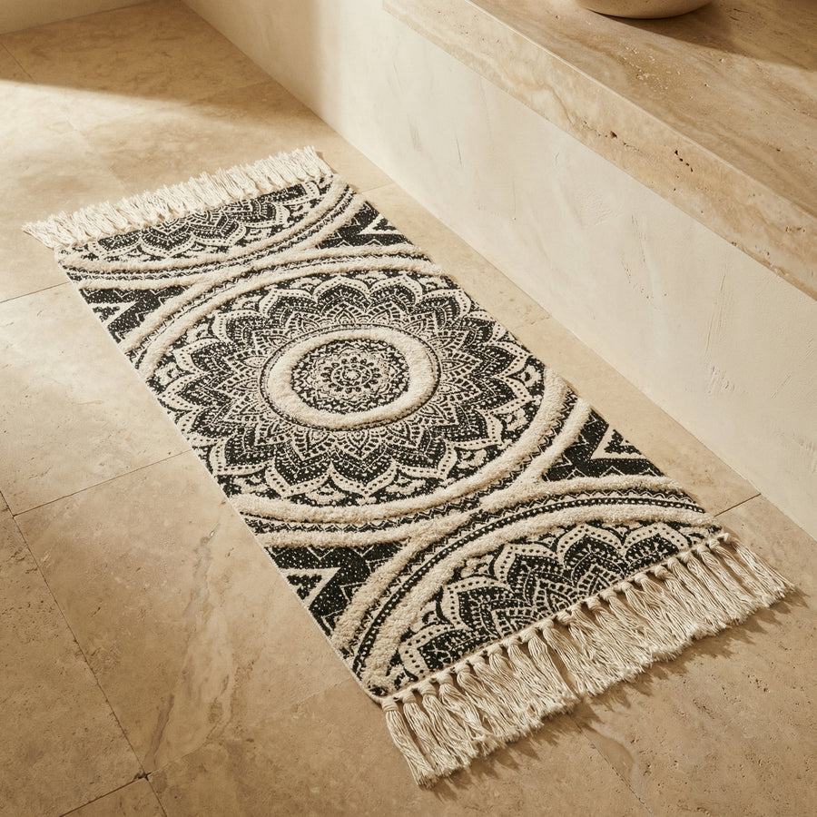 Bohemian Black and Cream Runner Mat-Kitchen & Dining > Kitchen Mats-casanuva-casanuva