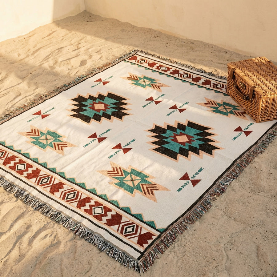 Bohemian Reversible Picnic Blanket Washable Jacquard Cotton Blend-Bedding & Bath > Blankets-casanuva-casanuva