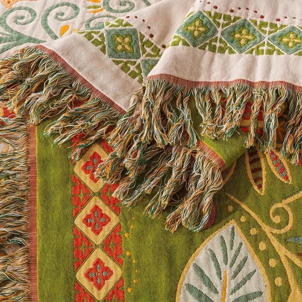 Boho Reversible Blanket Autumn Leaf Design-Bedding & Bath > Blankets-casanuva-casanuva