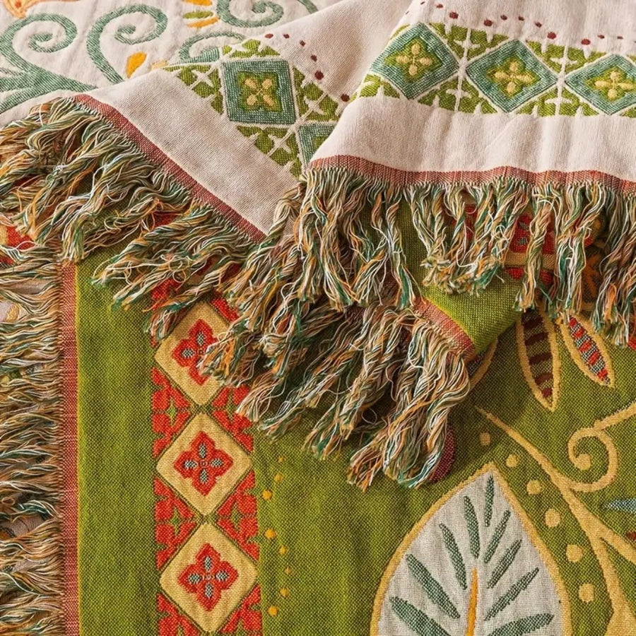 Boho Reversible Blanket Autumn Leaf Design-Bedding & Bath > Blankets-casanuva-casanuva