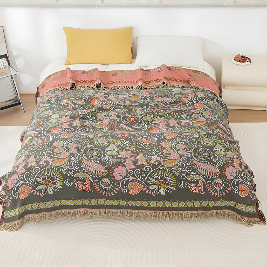 Boho Reversible Blanket Autumn Leaf Design-Bedding & Bath > Blankets-casanuva-Midnight Leaf-59"x79"-casanuva