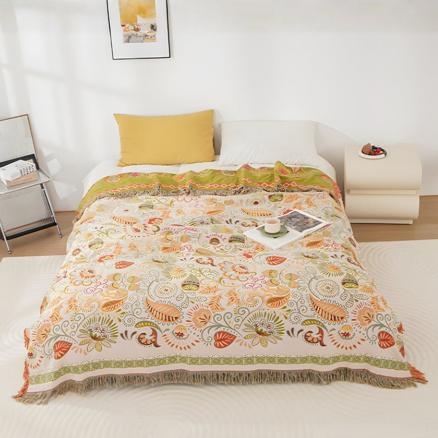 Boho Reversible Blanket Autumn Leaf Design-Bedding & Bath > Blankets-casanuva-Sunny Fern-59"x79"-casanuva