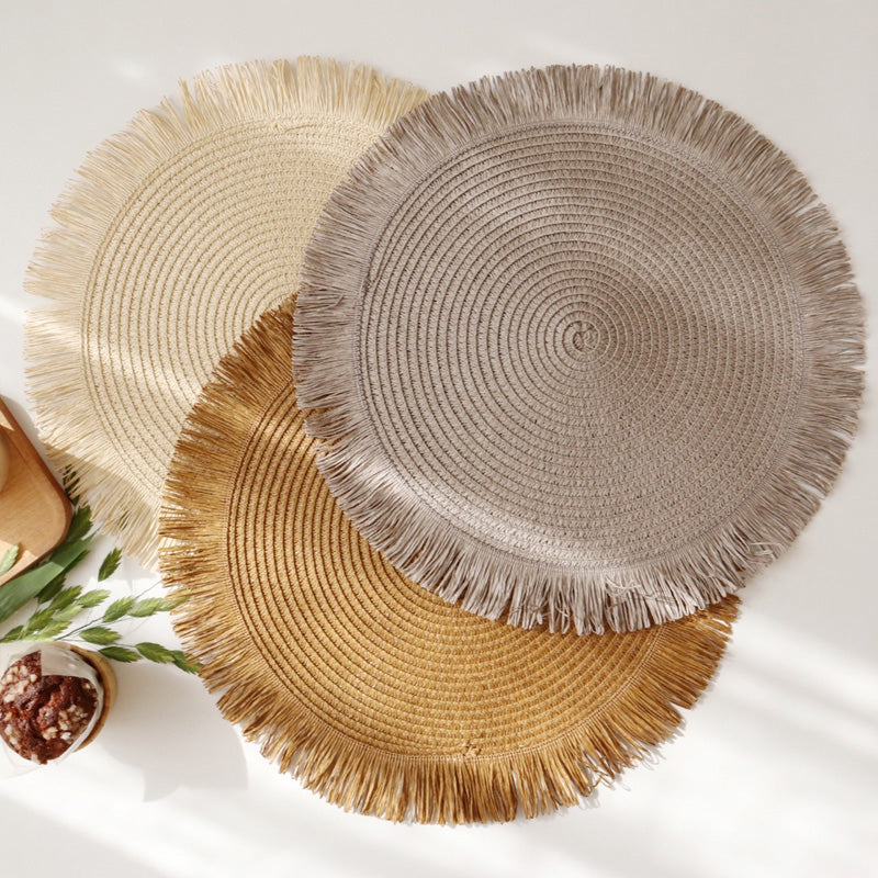 Boho Round Woven Placemats Linen Braided Heat Resistant Table Mats-Kitchen & Dining > Placemats-casanuva-casanuva