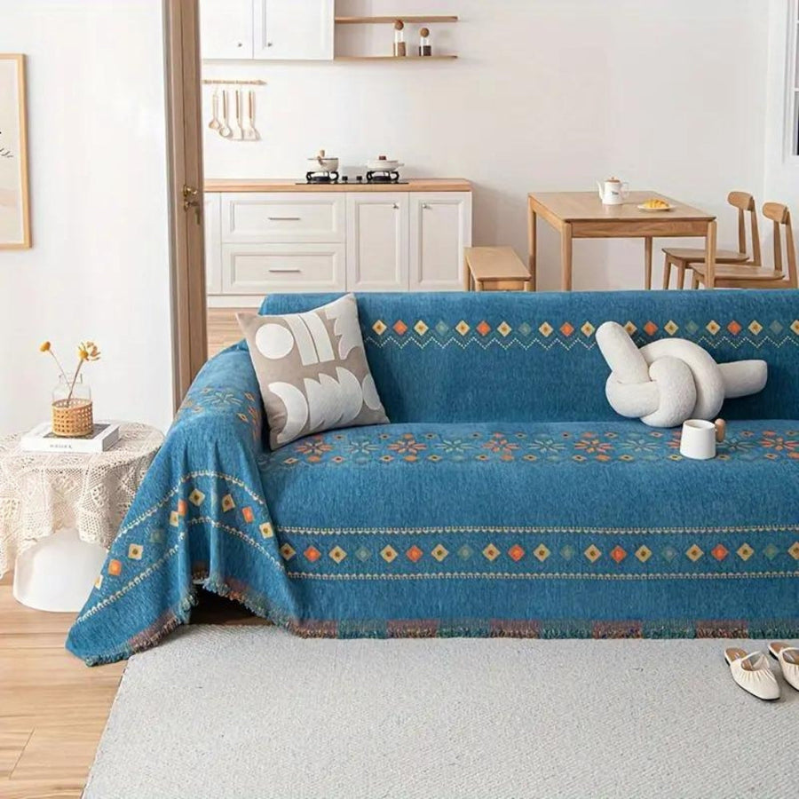 Boho Sofa Cover Washable Stretch Fabric-Covers & Textiles > Sofa Covers-casanuva-Blue-71"x71"-casanuva