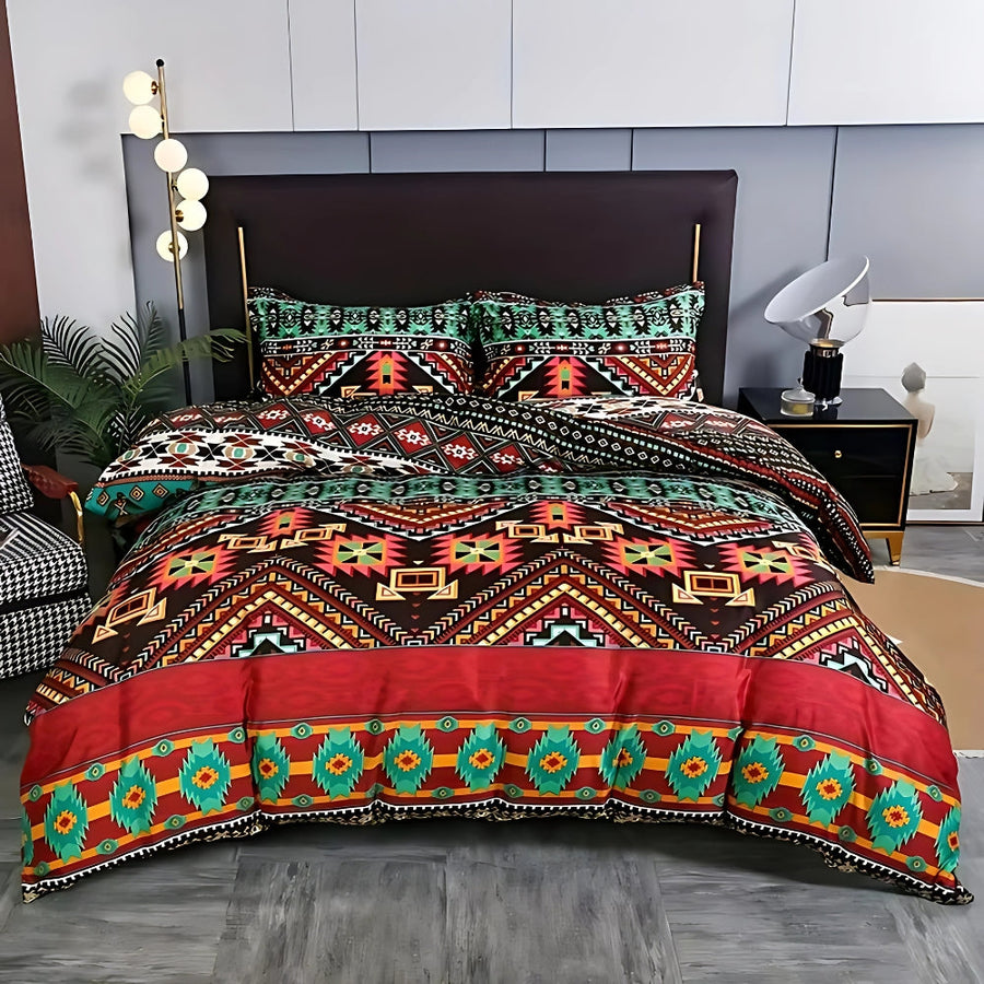 Boho Tribal Print Duvet Cover Set-Bedding & Bath > Bedding Sets-casanuva-Nomad Flame-Twin-casanuva