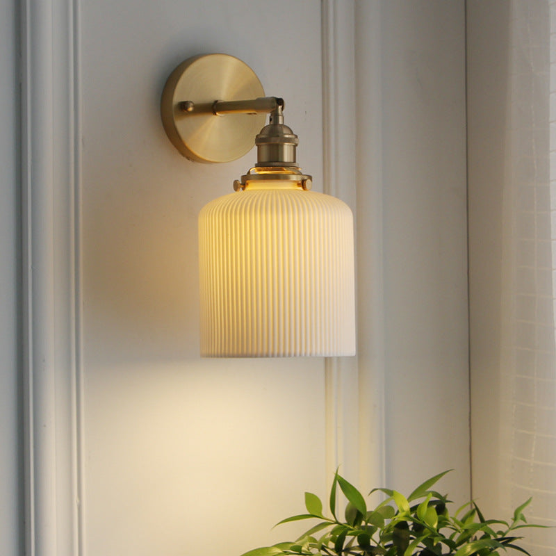 Brass Lucite Cylinder Oval Wall Sconce Lamp 1-Light Japanese Retro Minimalist-Lighting > Wall Lights-casanuva-A - Straight Arm-100V-120V-casanuva
