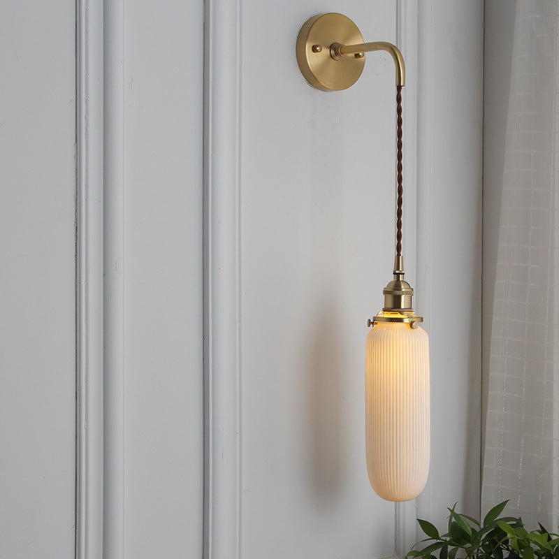 Brass Lucite Cylinder Oval Wall Sconce Lamp 1-Light Japanese Retro Minimalist-Lighting > Wall Lights-casanuva-C - Hanging Wire-100V-120V-casanuva