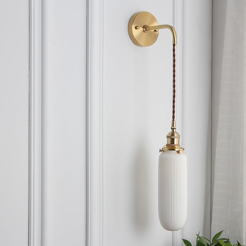 Brass Lucite Cylinder Oval Wall Sconce Lamp 1-Light Japanese Retro Minimalist-Lighting > Wall Lights-casanuva-C - Hanging Wire-220V-240V-casanuva