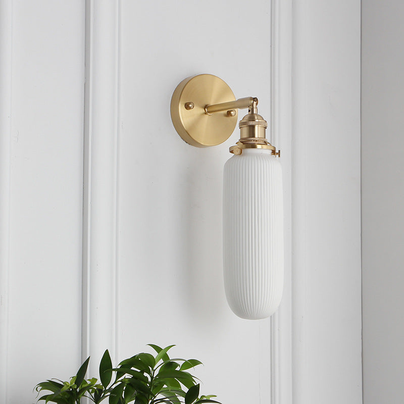 Brass Lucite Cylinder Oval Wall Sconce Lamp 1-Light Japanese Retro Minimalist-Lighting > Wall Lights-casanuva-C - Straight Arm-100V-120V-casanuva