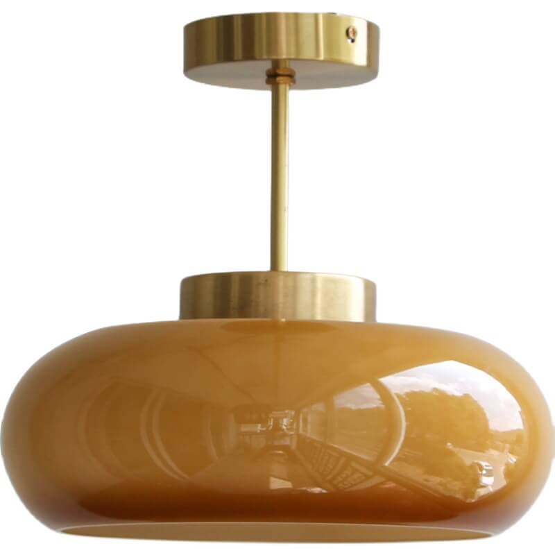 Brass Semi-Flush Mount Ceiling Light with Yellow Glass Shade-Lighting > Ceiling Lights-casanuva-casanuva
