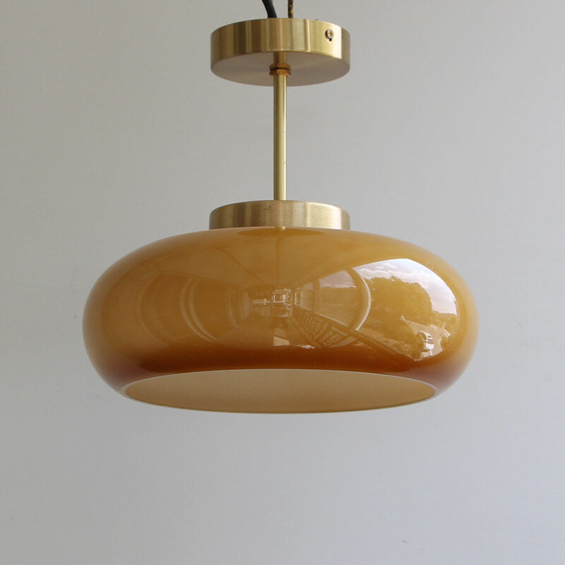 Brass Semi-Flush Mount Ceiling Light with Yellow Glass Shade-Lighting > Ceiling Lights-casanuva-casanuva
