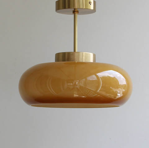 Brass Semi-Flush Mount Ceiling Light with Yellow Glass Shade-Lighting > Ceiling Lights-casanuva-casanuva