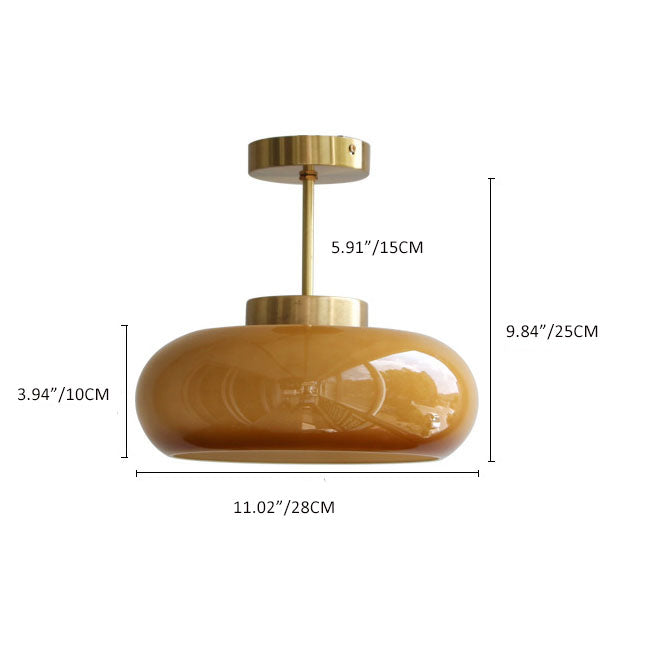 Brass Semi-Flush Mount Ceiling Light with Yellow Glass Shade-Lighting > Ceiling Lights-casanuva-casanuva