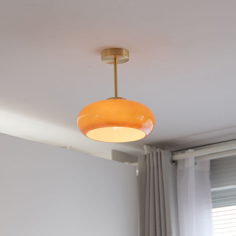 Brass Semi-Flush Mount Ceiling Light with Yellow Glass Shade-Lighting > Ceiling Lights-casanuva-casanuva