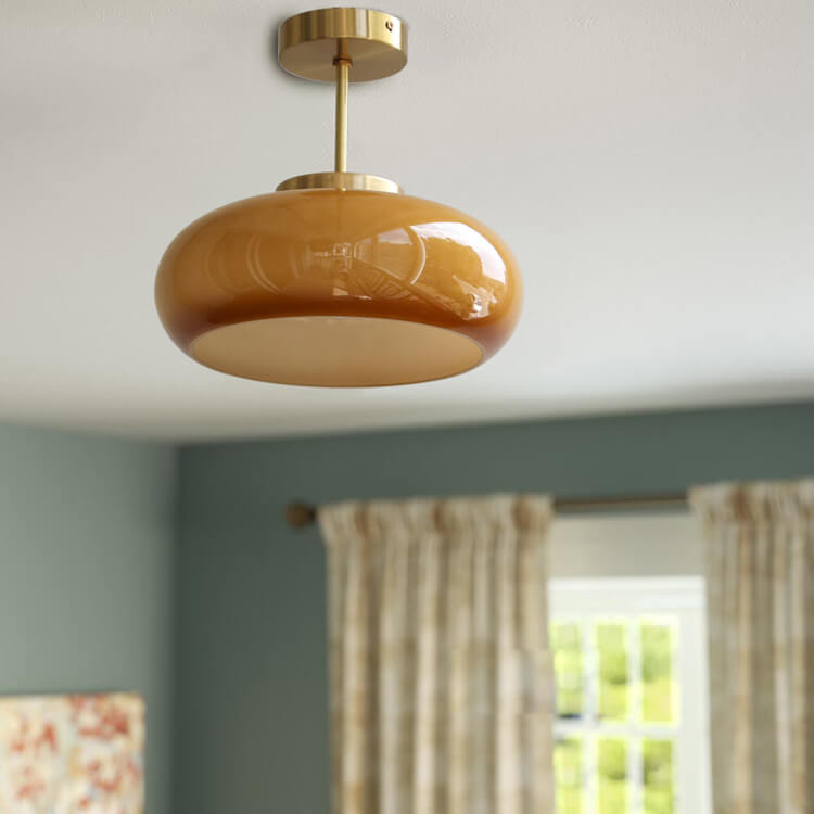 Brass Semi-Flush Mount Ceiling Light with Yellow Glass Shade-Lighting > Ceiling Lights-casanuva-Brass-100V-120V-casanuva
