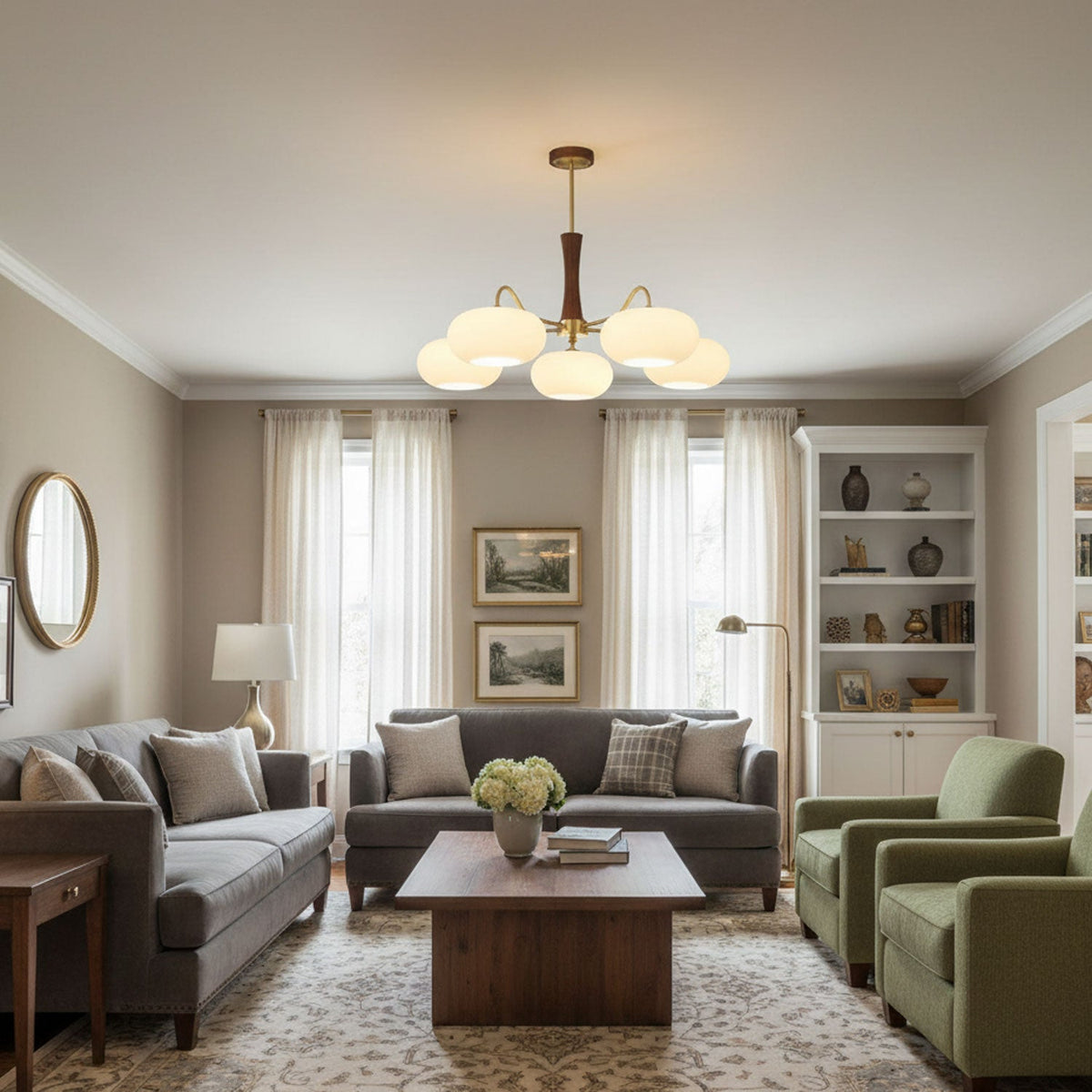 Brass and Wood Persimmon Chandelier-Lighting > Chandeliers & Pendant Lights-casanuva-casanuva