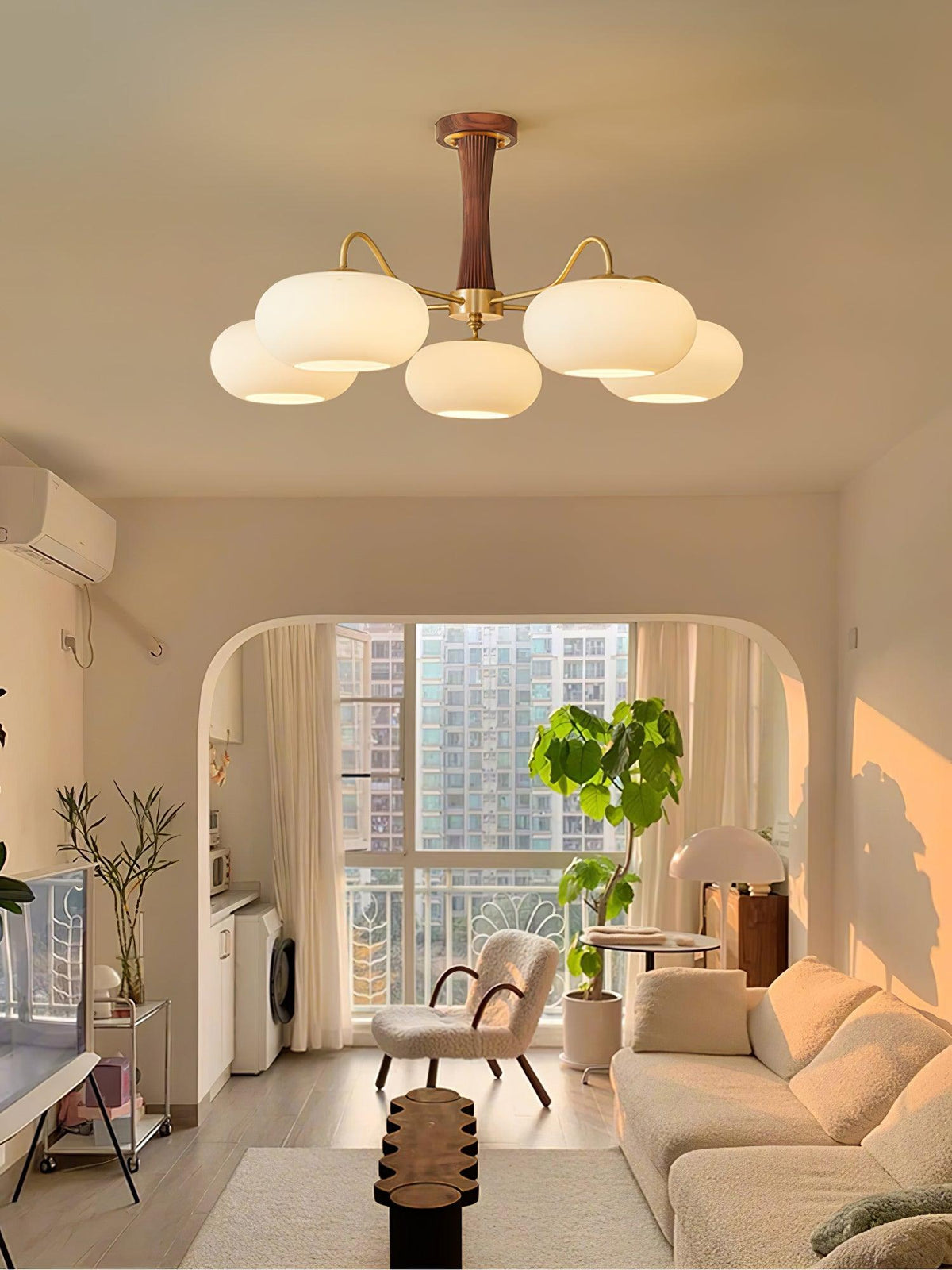 Brass and Wood Persimmon Chandelier-Lighting > Chandeliers & Pendant Lights-casanuva-casanuva