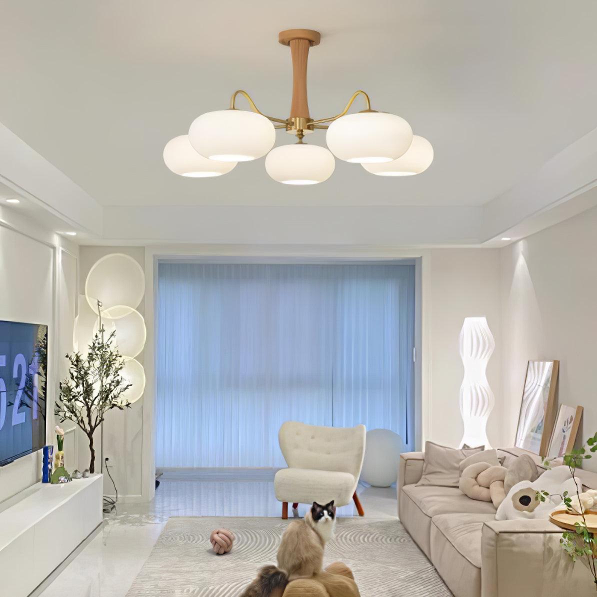 Brass and Wood Persimmon Chandelier-Lighting > Chandeliers & Pendant Lights-casanuva-casanuva