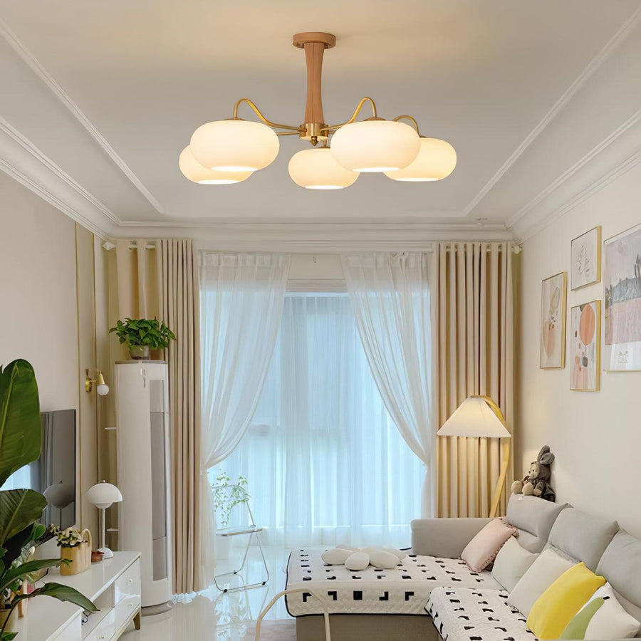 Brass and Wood Persimmon Chandelier-Lighting > Chandeliers & Pendant Lights-casanuva-casanuva
