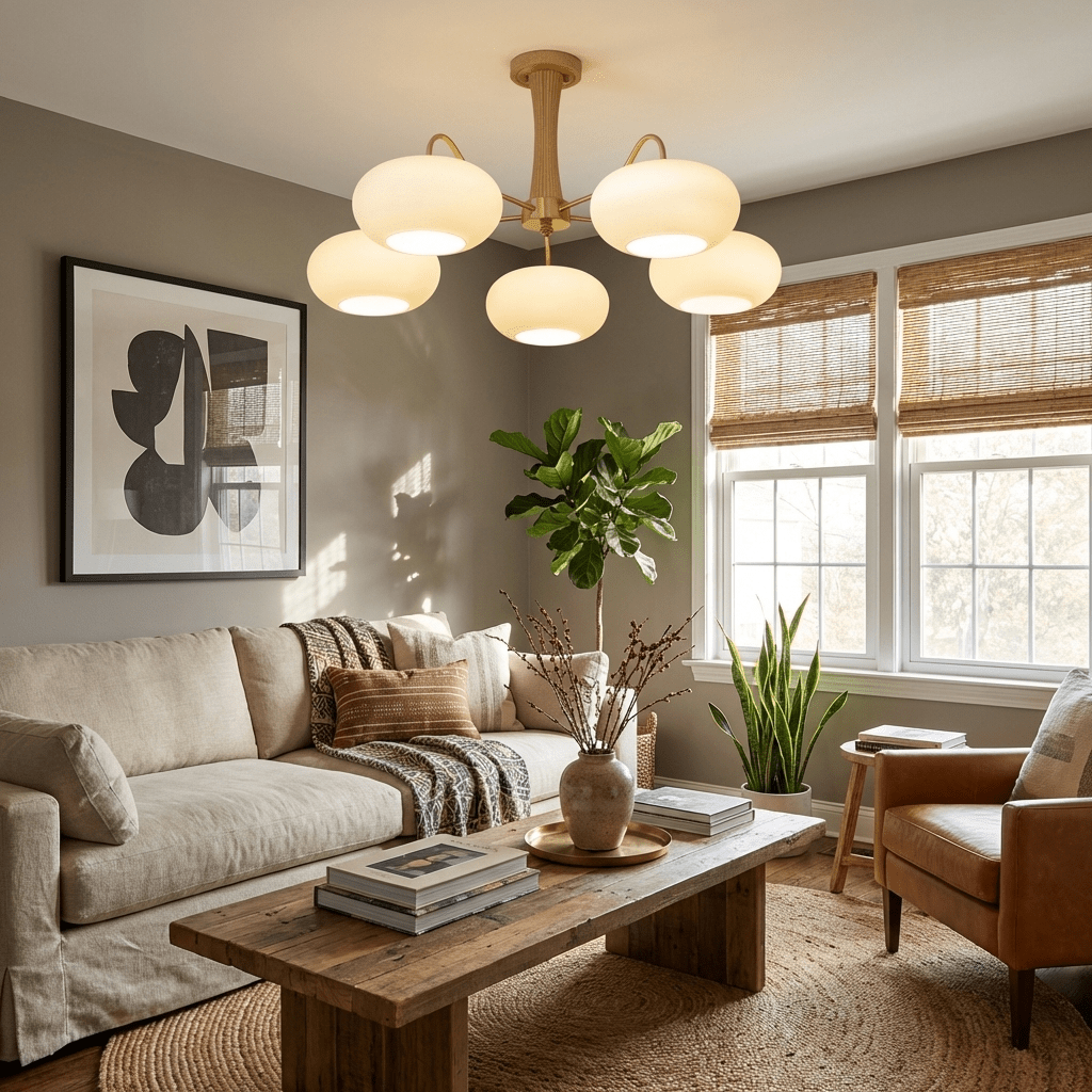 Brass and Wood Persimmon Chandelier-Lighting > Chandeliers & Pendant Lights-casanuva-casanuva