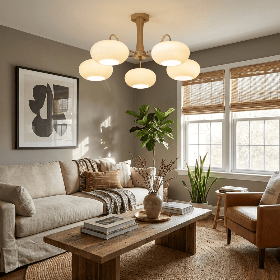 Brass and Wood Persimmon Chandelier-Lighting > Chandeliers & Pendant Lights-casanuva-casanuva