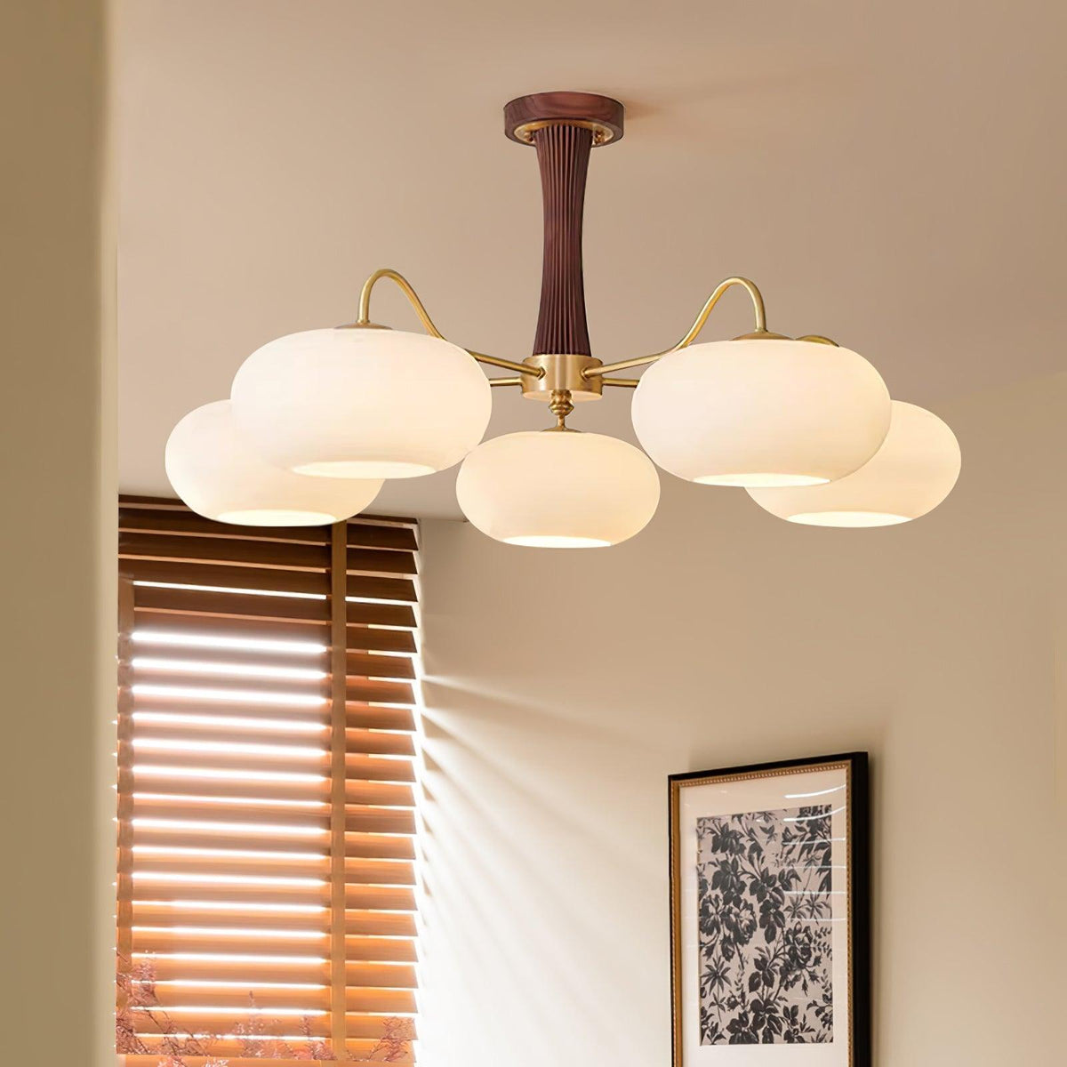 Brass and Wood Persimmon Chandelier-Lighting > Chandeliers & Pendant Lights-casanuva-casanuva