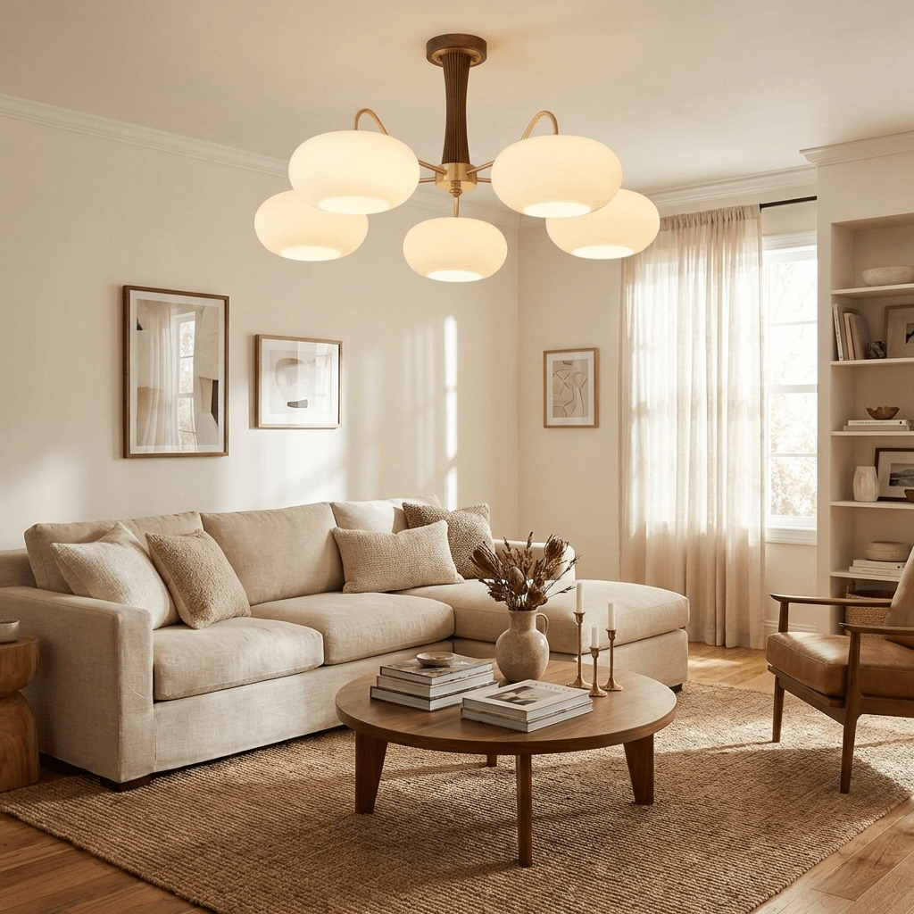 Brass and Wood Persimmon Chandelier-Lighting > Chandeliers & Pendant Lights-casanuva-casanuva