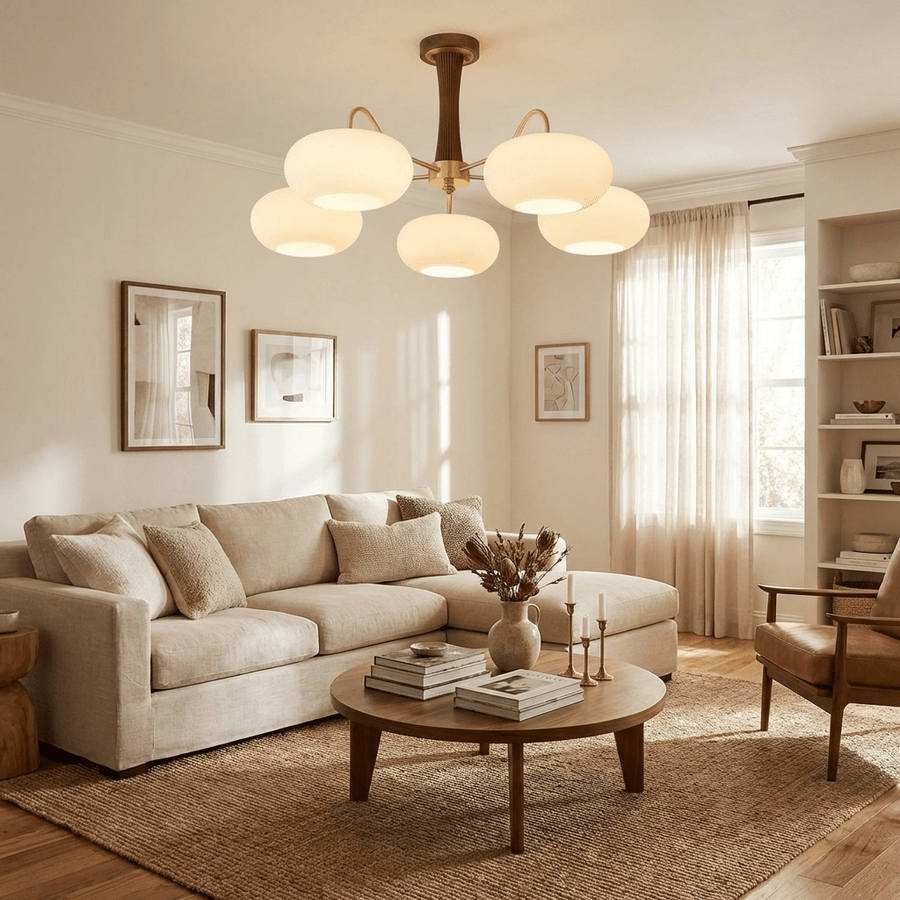 Brass and Wood Persimmon Chandelier-Lighting > Chandeliers & Pendant Lights-casanuva-casanuva
