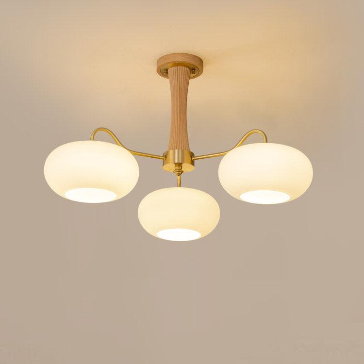 Brass and Wood Persimmon Chandelier-Lighting > Chandeliers & Pendant Lights-casanuva-68cmx42.5cm-Brass & Wood & White-casanuva