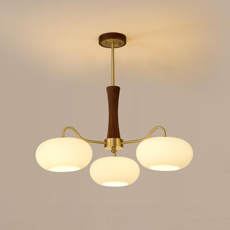 Brass and Wood Persimmon Chandelier-Lighting > Chandeliers & Pendant Lights-casanuva-68cmx62.5cm-Brass & Walnut & White-casanuva