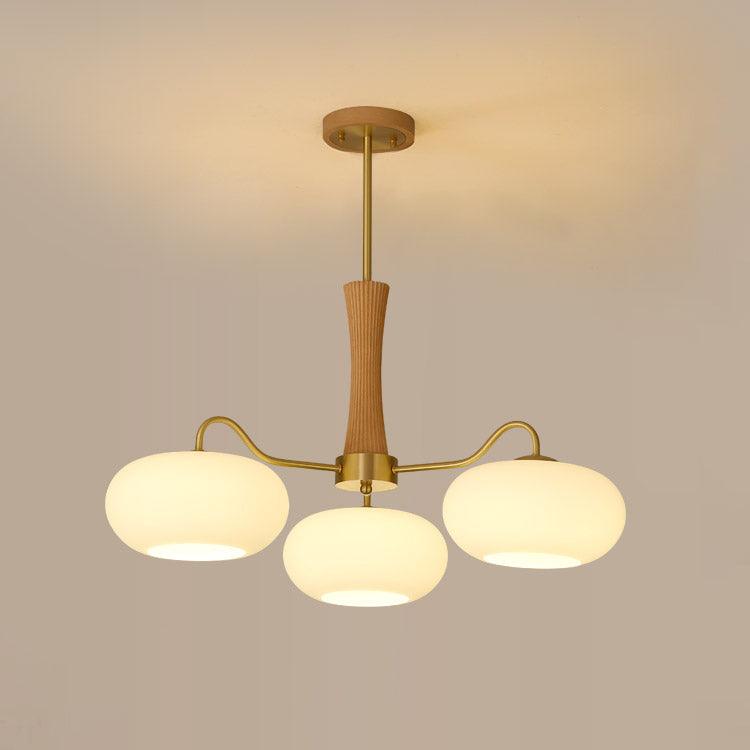 Brass and Wood Persimmon Chandelier-Lighting > Chandeliers & Pendant Lights-casanuva-68cmx62.5cm-Brass & Wood & White-casanuva