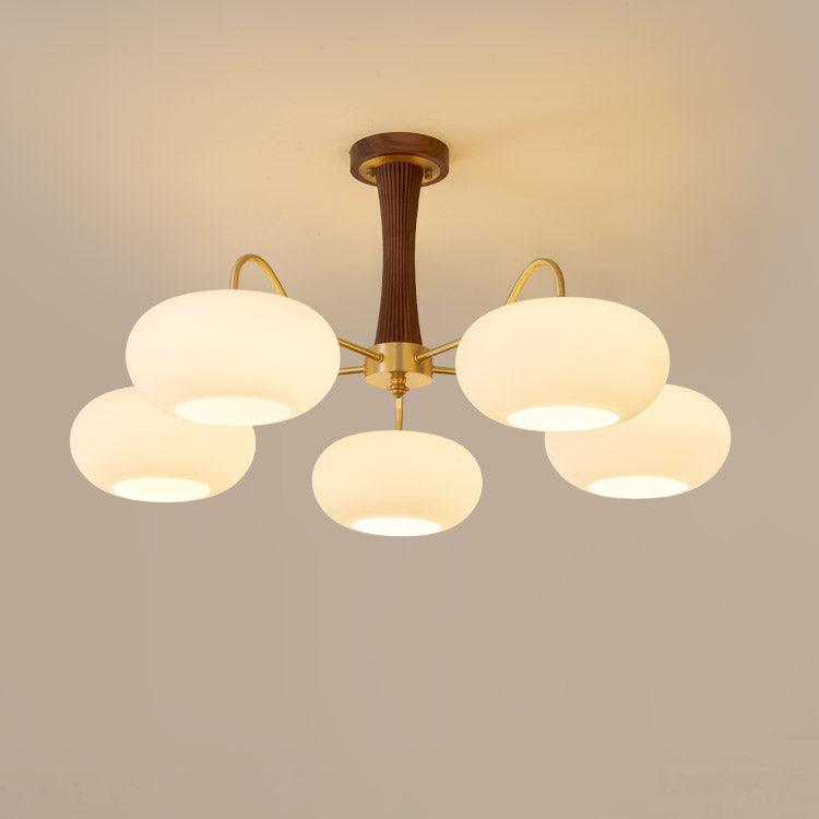 Brass and Wood Persimmon Chandelier-Lighting > Chandeliers & Pendant Lights-casanuva-78cmx42.5cm-Brass & Walnut & White-casanuva
