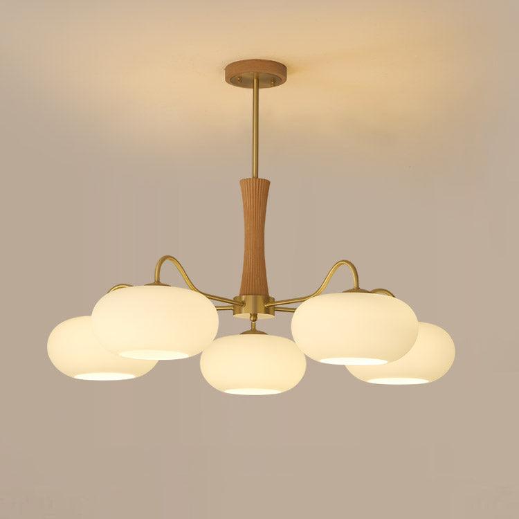 Brass and Wood Persimmon Chandelier-Lighting > Chandeliers & Pendant Lights-casanuva-78cmx62.5cm-Brass & Wood & White-casanuva