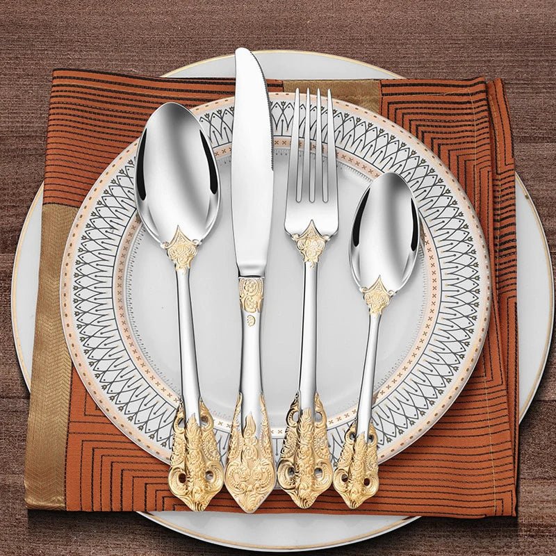 British Cutlery Set Timeless Elegance for Everyday Dining-Kitchen & Dining > Cutlery-casanuva-Silver & Gold-5 Pc Set-casanuva