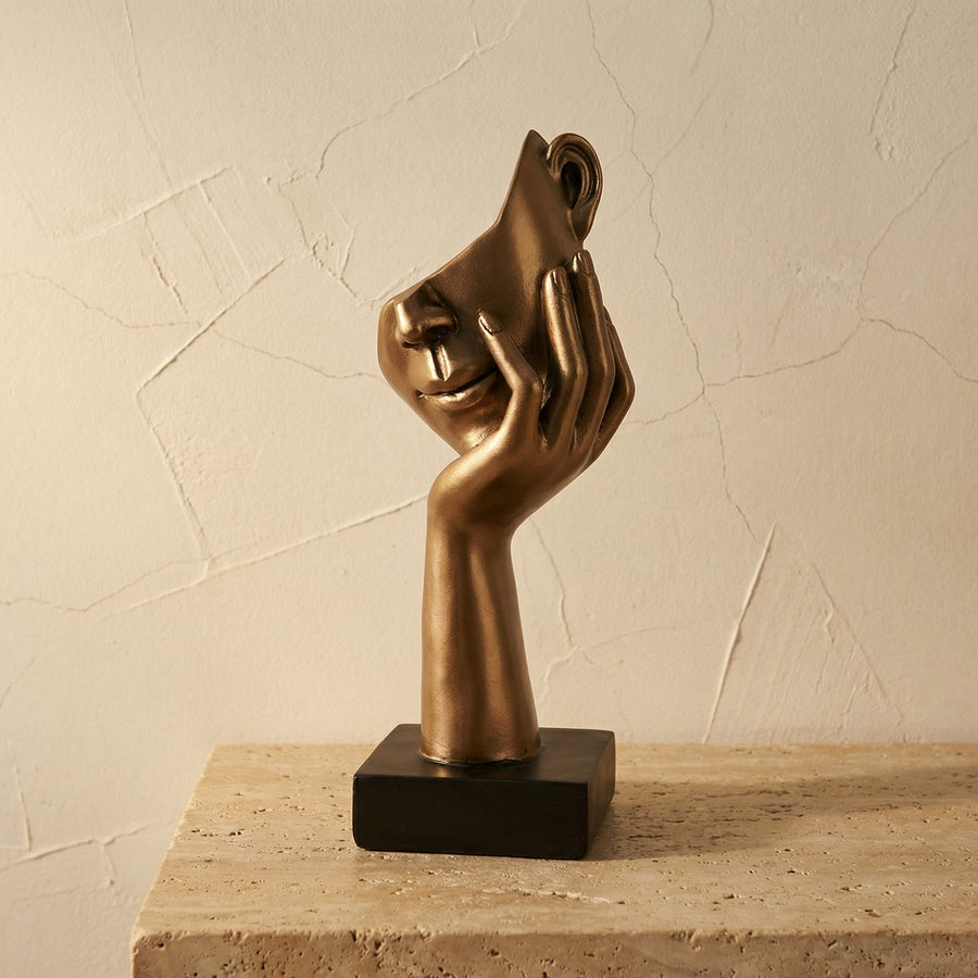Bronze Polyresin Face and Hand Sculpture with Base-Home Decor > Sculptures & Figurines-casanuva-casanuva