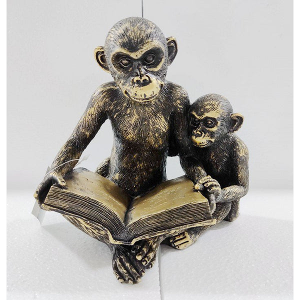Bronze Polyresin Monkey Figurine Reading Book-Home Decor > Figurines-casanuva-W 15x20x17cm-casanuva