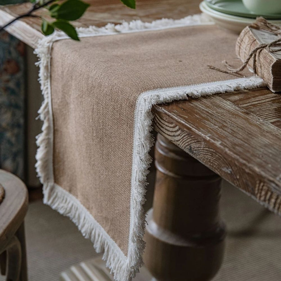 Burlap Boho Table Runner-Covers & Textiles > Table Runners-casanuva-Classic Tassel Edge-12"x47"-casanuva