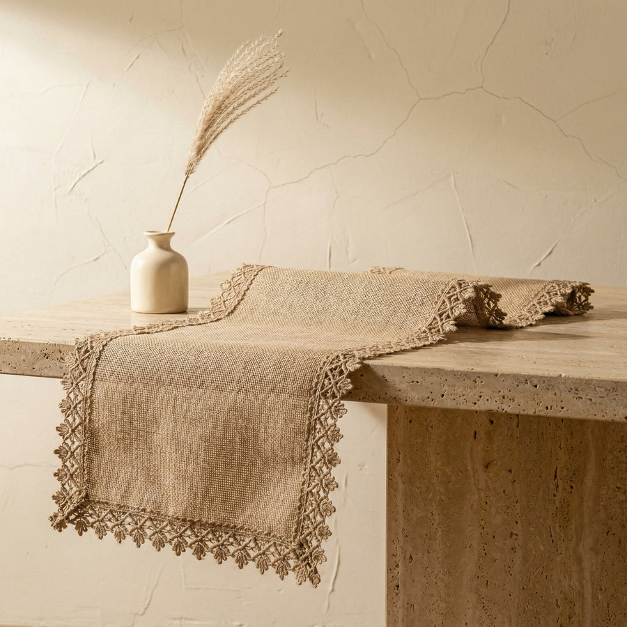 Burlap Boho Table Runner-Covers & Textiles > Table Runners-casanuva-casanuva