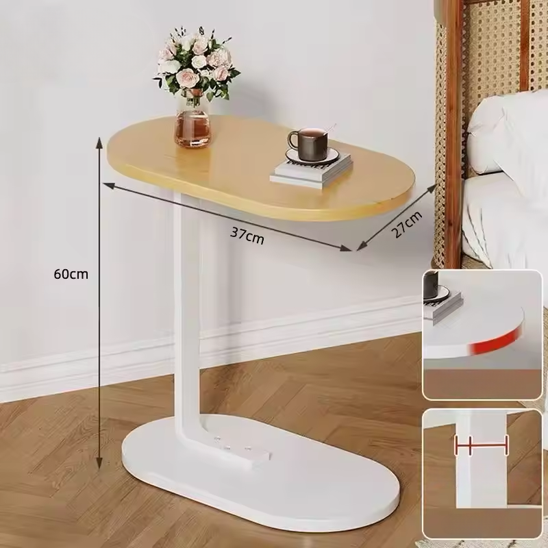 C Shaped Side Table Compact Lightweight Modern Design for Living Room-Furniture > Side Tables-casanuva-Wood and white frame-casanuva