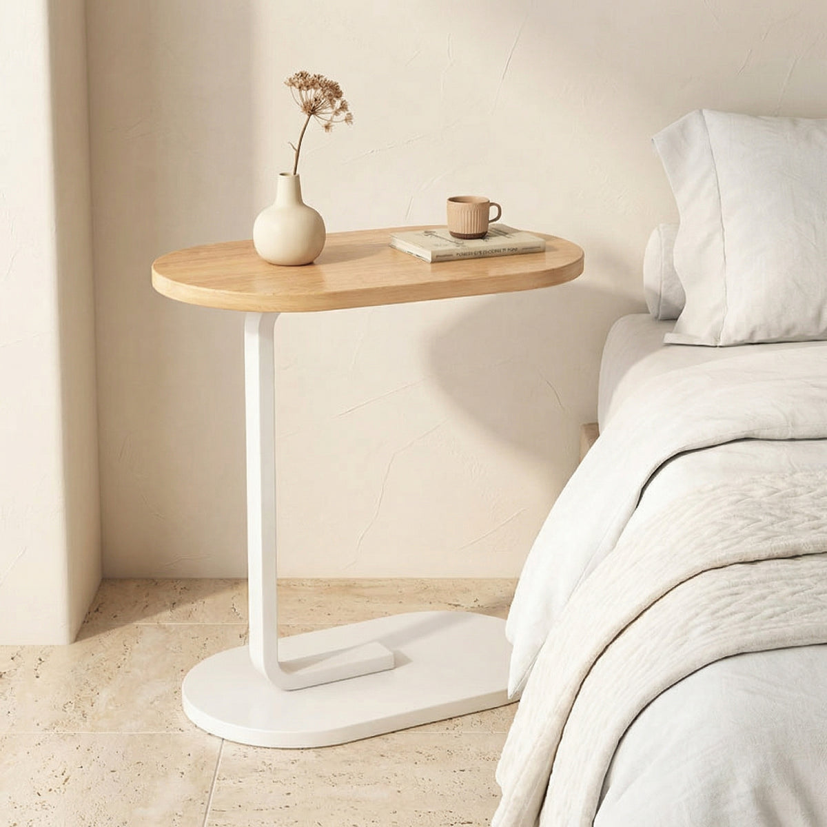 C Shaped Side Table Compact Lightweight Modern Design for Living Room-Furniture > Side Tables-casanuva-casanuva