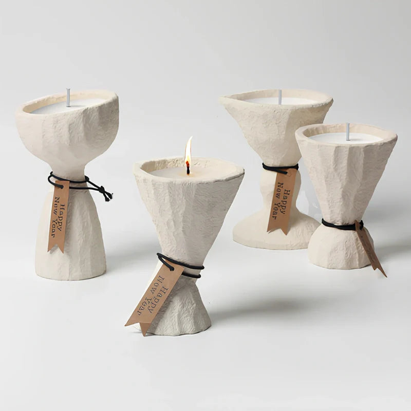 Candle Holder Stone Finish-Home Decor > Candle Holders-casanuva-Full Set of 4-casanuva
