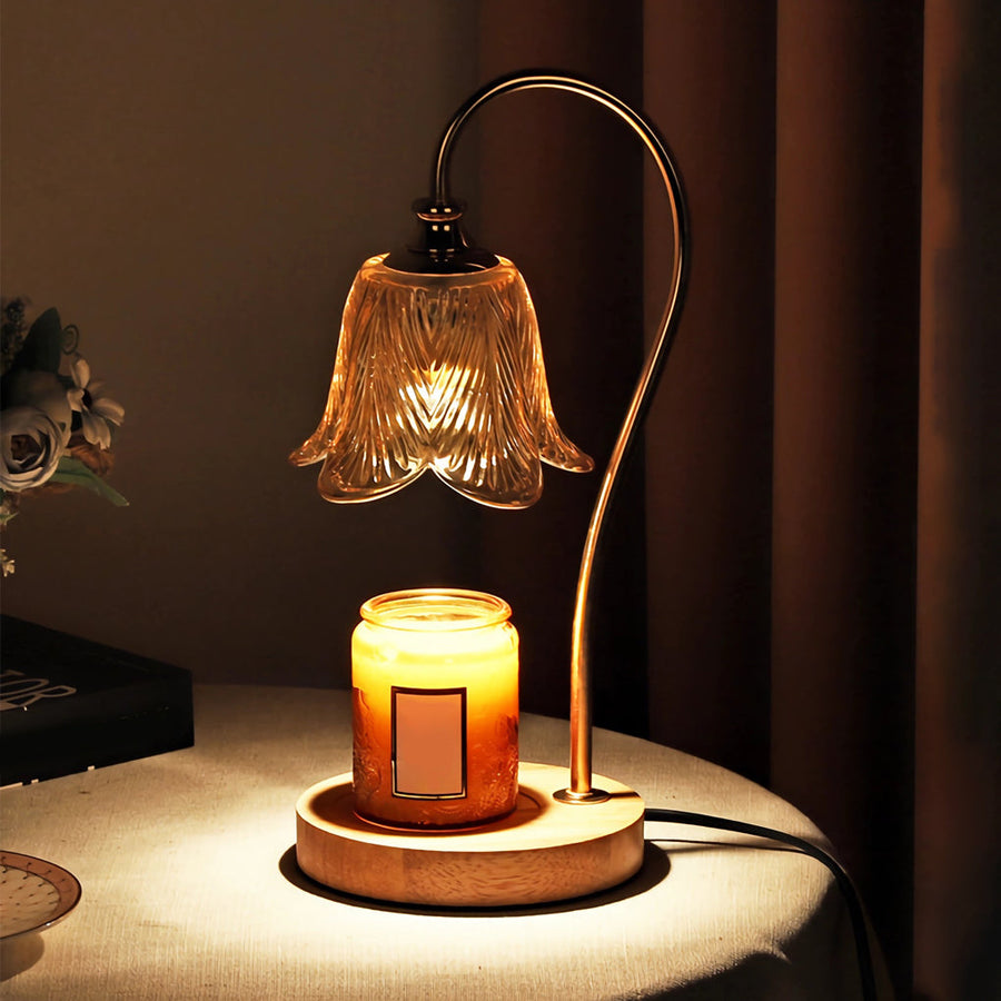 Candle Warmer Table Lamp with Glass Shade-Lighting > Table Lamps-casanuva-Wood-casanuva