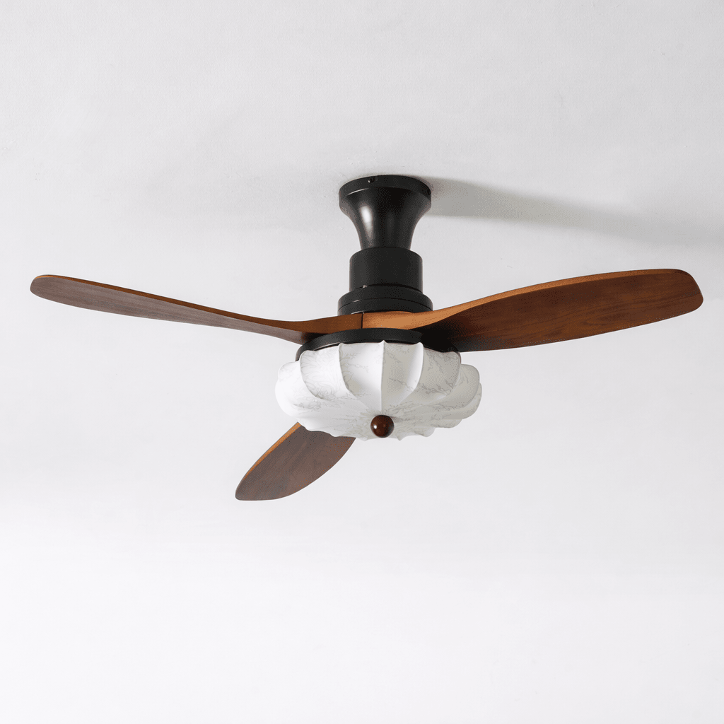 Ceiling Fan Light Lotus Bloom Design-Lighting > Ceiling Lights-casanuva-Model B 42" x H 15.7"-Walnut Wood & Black-3-Color Changeable-casanuva